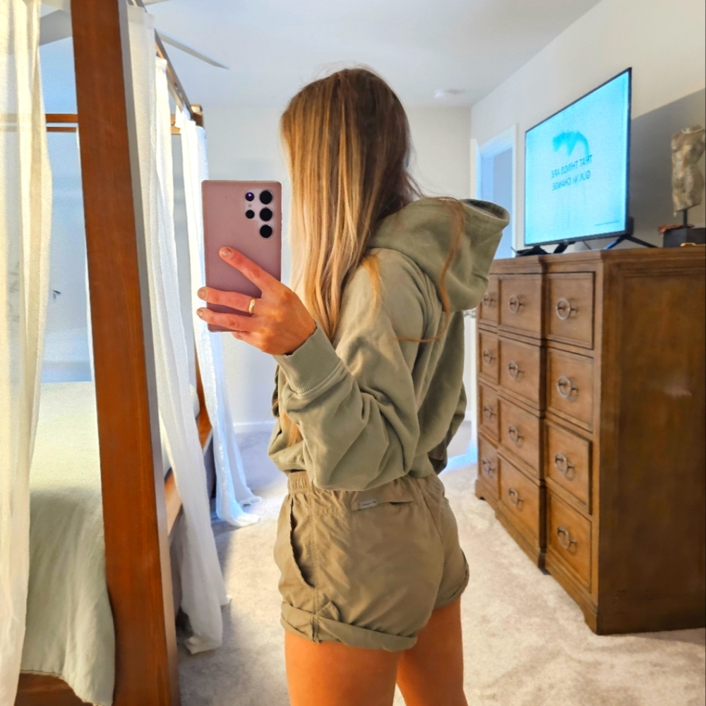 Aerie olive crop french terry hoodie XS